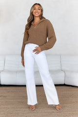 Snowfall Knitted Half Zip Jumper Brown