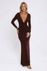 Stare Worthy Long Sleeve Maxi Dress Brown