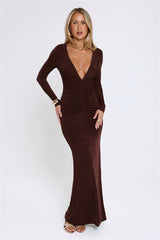 Stare Worthy Long Sleeve Maxi Dress Brown