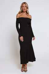 After Hours Aura Knit Off Shoulder Maxi Dress Black