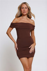 Everyday Guest Off Shoulder Mini Dress Chocolate