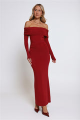 Mind Made Up Off Shoulder Long Sleeve Maxi Dress Wine