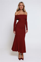 After Hours Aura Knit Off Shoulder Maxi Dress Wine