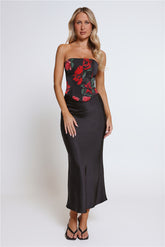 Satin Slip Maxi Skirt Black