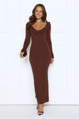Night Style Ribbed Maxi Dress Brown