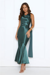 Celestial Evening Satin Maxi Dress Teal
