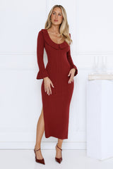 Night Style Ribbed Maxi Dress Burgundy