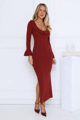 Night Style Ribbed Maxi Dress Burgundy