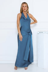 Outfit Upgrade Satin Halter Maxi Dress Teal