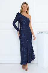 Wildflower Mood One Shoulder Maxi Dress Navy