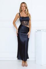 Runway Nights Satin Maxi Dress Navy