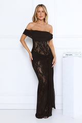 Subtle Allure Off Shoulder Sheer Lace Maxi Dress Black