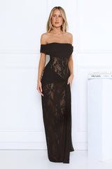 Subtle Allure Off Shoulder Sheer Lace Maxi Dress Black