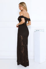 Subtle Allure Off Shoulder Sheer Lace Maxi Dress Black