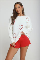 Candy Cane Love Knit Sweater White