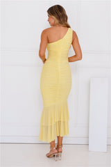 Misty Isles One Shoulder Mesh Maxi Dress Yellow