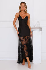 Outgoing Satin Lace Maxi Dress Black