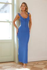 Serenade Style Mesh Maxi Dress Blue