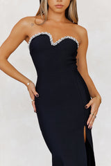 Sparkling Soiree Strapless Bandage Maxi Dress Black