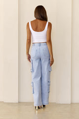 DNM High Rise Cargo Denim Jeans Light Blue