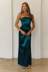 Soulmate Magic Strapless Satin Maxi Dress Green