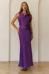 Silken Breeze Satin Maxi Dress Purple