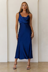Pretty in Passion Satin Maxi Dress Navy