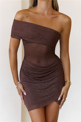 Nightfall Babe One Shoulder Mini Dress Brown