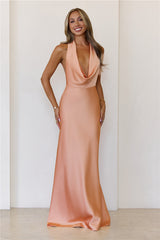 Nightfall Noir Halter Satin Maxi Dress Tangerine