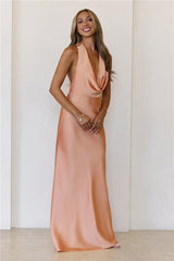 Nightfall Noir Halter Satin Maxi Dress Tangerine