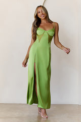 Midnight Heirloom Satin Maxi Dress Green