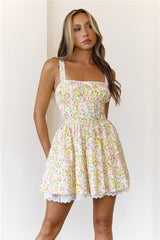 Cottage Charm Milkmaid Mini Dress Yellow
