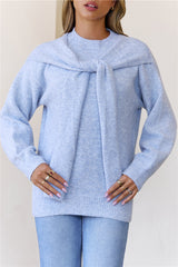 Shoulder Tie Sweater Blue