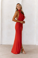 Refined Luxury Halter Maxi Dress Red