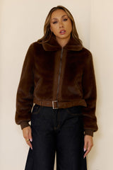 Plush Princess Faux Fur Jacket Brown