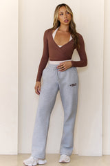 BASE Contour Ballerina Wrap Long Sleeve Crop Top Chocolate