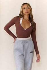 BASE Contour Ballerina Wrap Long Sleeve Crop Top Chocolate
