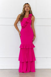Blooming In Summer One Shoulder Maxi Dress Pink