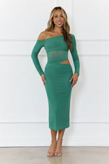 More To Want Long Sleeve Mesh Midi Dress Green