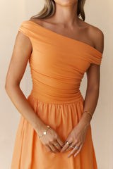 Camellia Charm Off Shoulder Maxi Dress Orange