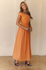 Camellia Charm Off Shoulder Maxi Dress Orange