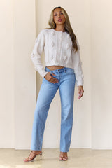 Pom Pom Long Sleeve Knit Cardigan Cream
