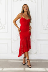Only Fantasy Lace Midi Dress Red