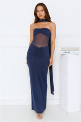 Luxe Unfiltered Strapless Mesh Maxi Dress Navy