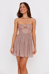 Glimmering Nights Strapless Mini Dress Rose Gold