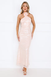 Star Shine Halter Sequin Maxi Dress Pink