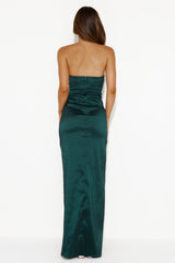 Style Finesse Strapless Satin Maxi Dress Forest Green
