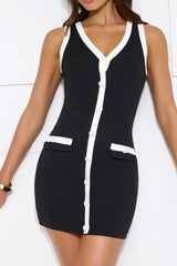 Silent Fortune Ribbed Mini Dress Black