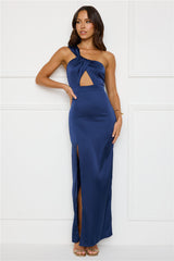Strong Desire Satin One Shoulder Maxi Dress Navy