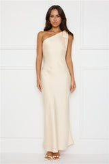 Night Of Distinction One Shoulder Satin Maxi Dress Champagne